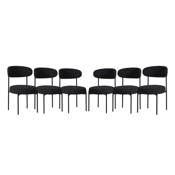 WESTINFURNITURE Bayville Modern Sherpa Upholstered Metal Frame Side Dining Chair (Set of 6) in Black