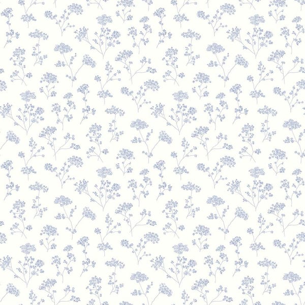 Unbranded Miniatures 2 Blue Cow Parsley Floral Trail Matte Finish Non-Pasted Vinyl on Non-Woven Wallpaper Sample