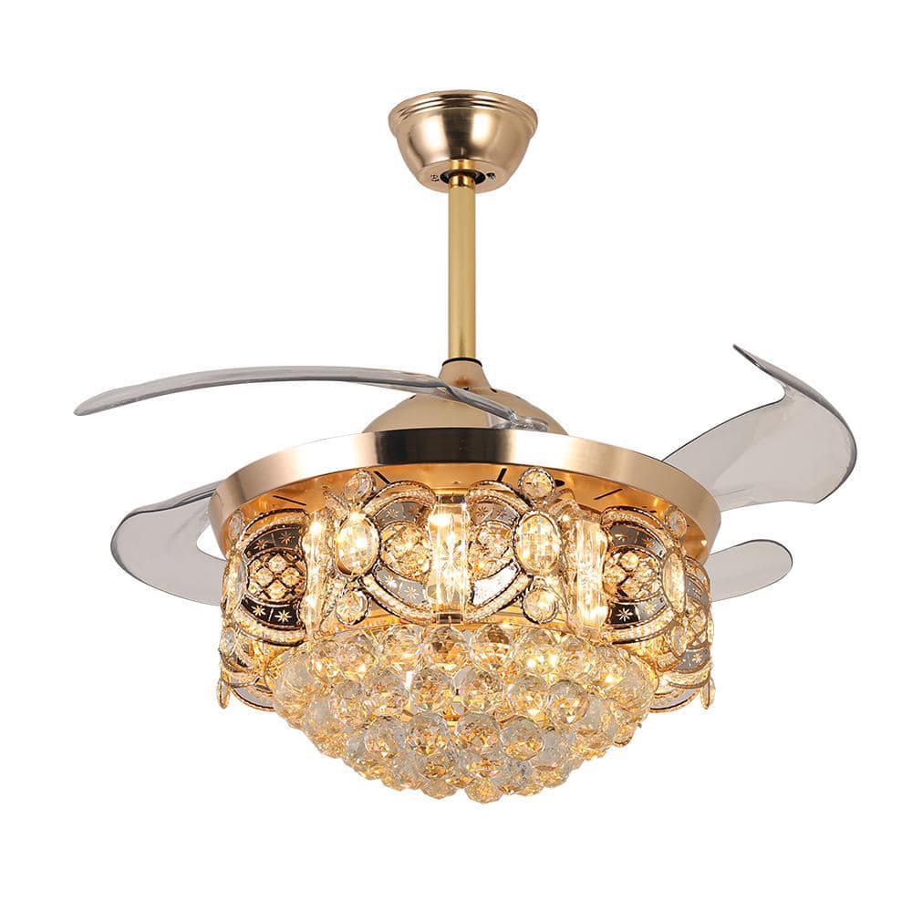 OUKANING 42 in. Integrated LED Indoor Gold Luxury Crystal