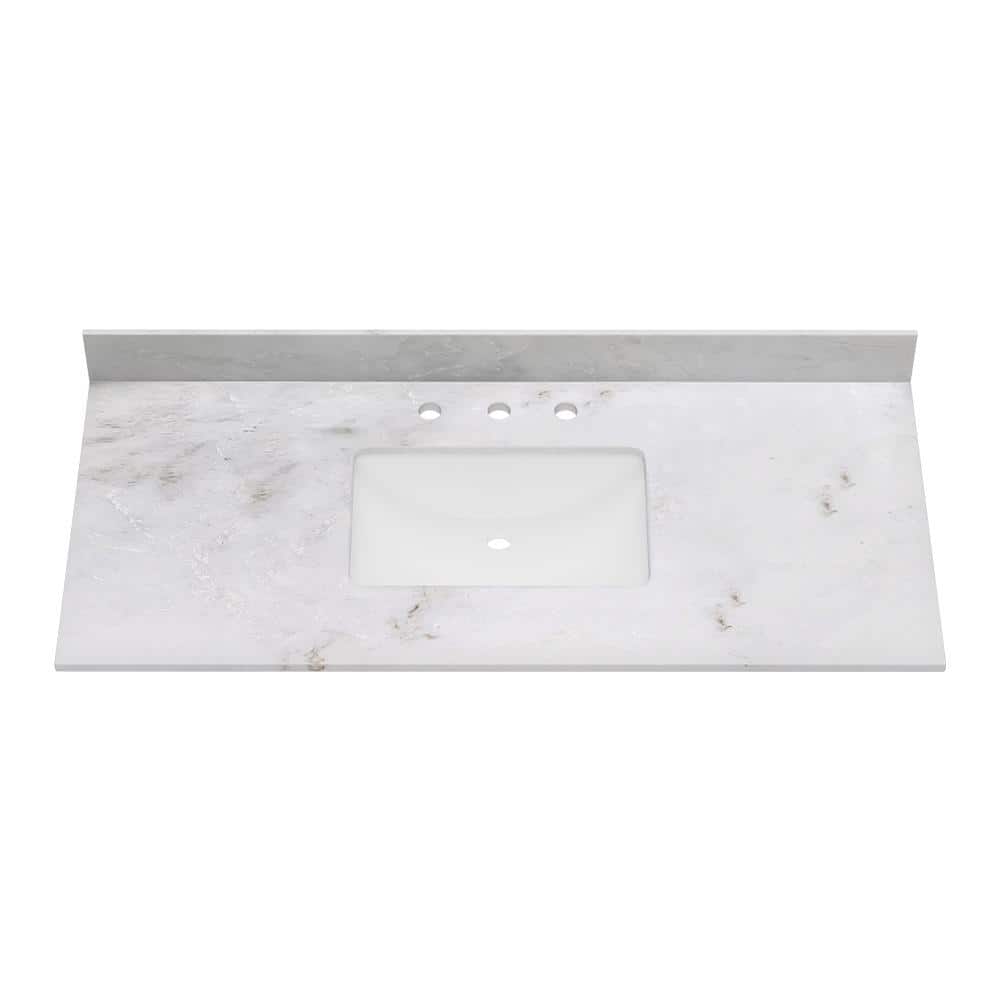 49'' White Marble Single Vanity Top with Ceramic Undermount Sink