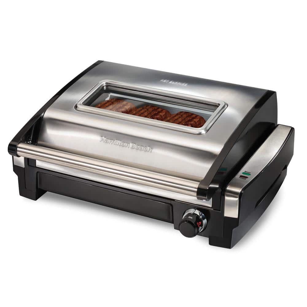 Hamilton Beach Electric Indoor Searing Grill with Viewing Window Adjustable  Temperature Control to 450F 118 sq in Surface Serves 6 Removable Nonstick  Grate Stainless Steel｜TikTok Search