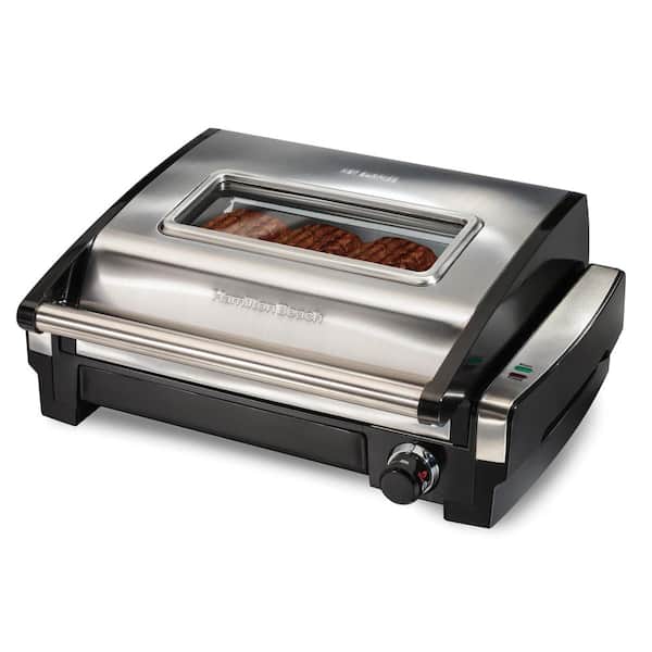 Unbranded Searing Grill 118 in. Stainless Steel Indoor Grill with Non-Stick Plates and Lid Window