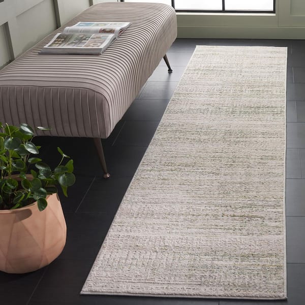 Prestige 2 ft. x 6 ft. Ivory/Light Green Distressed Striped Runner Rug