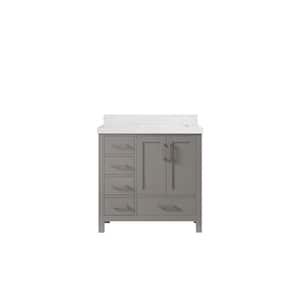 Malibu 36 in. W x 22 in. D x 36 in. H Right Offset Sink Bath Vanity in Elephant Gray with 2 in. Empira Quartz Top