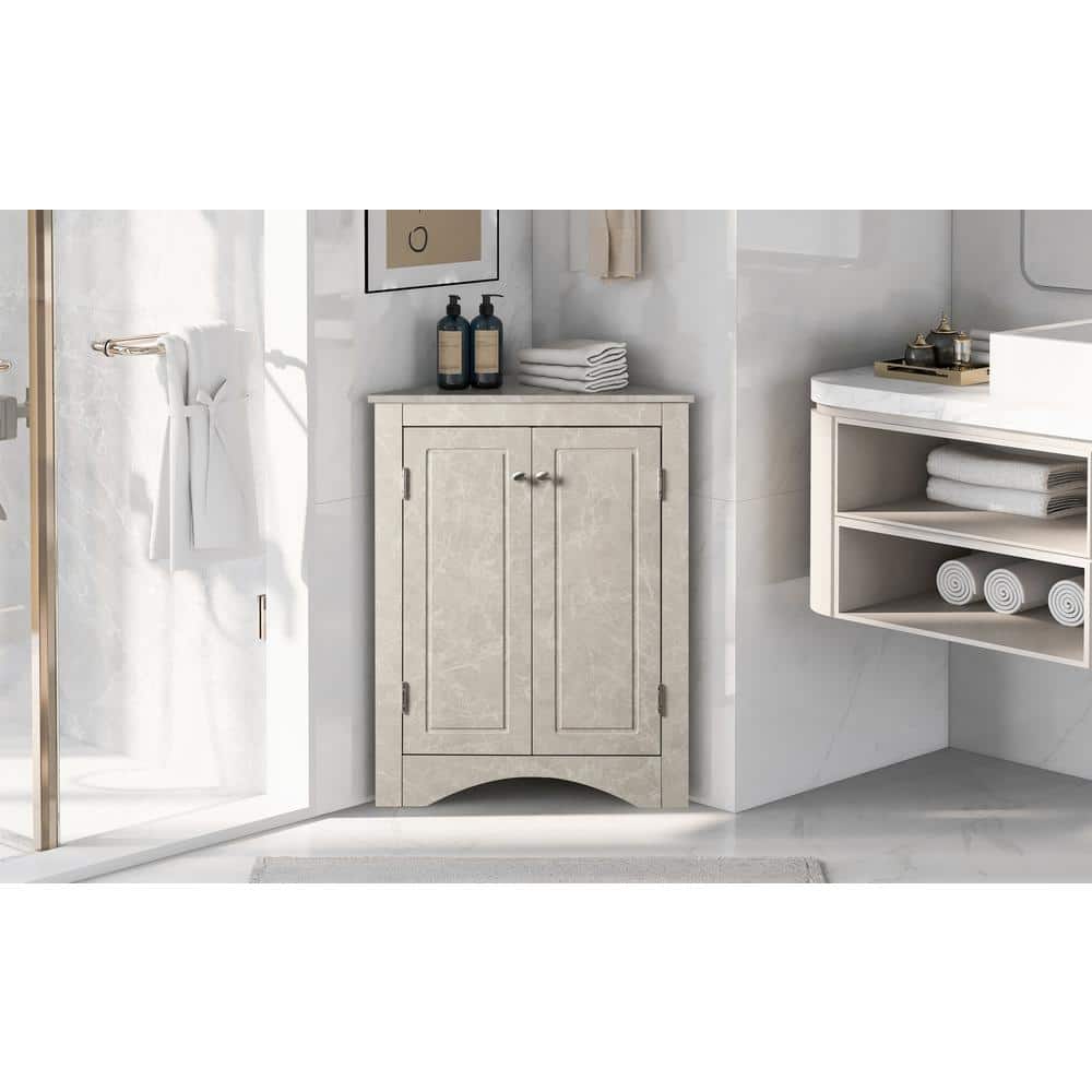 17 in. W x 17 in. D x 32 in. H White Marble Wood Linen Cabinet with Adjusta