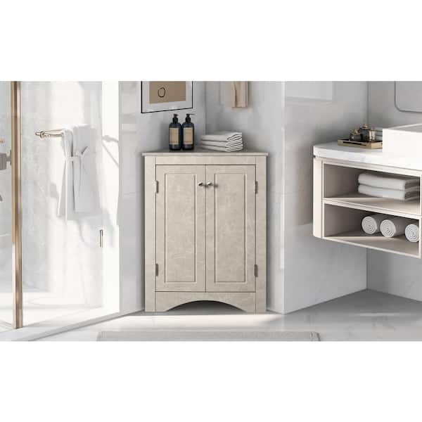 Unbranded 17 in. W x 17 in. D x 32 in. H White Marble Wood Linen Cabinet with Adjustable Shelves