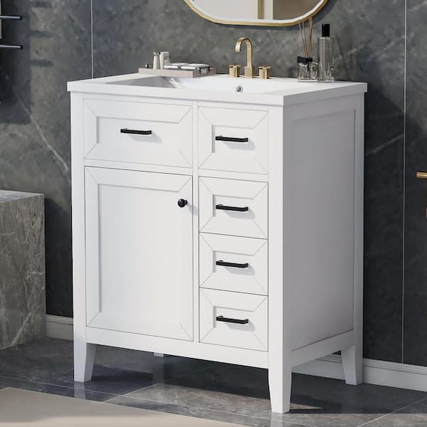 30 in. W x 18 in. D x 36 in. H Single Sink Freestanding Bath Vanity in White with White Ceramic Top