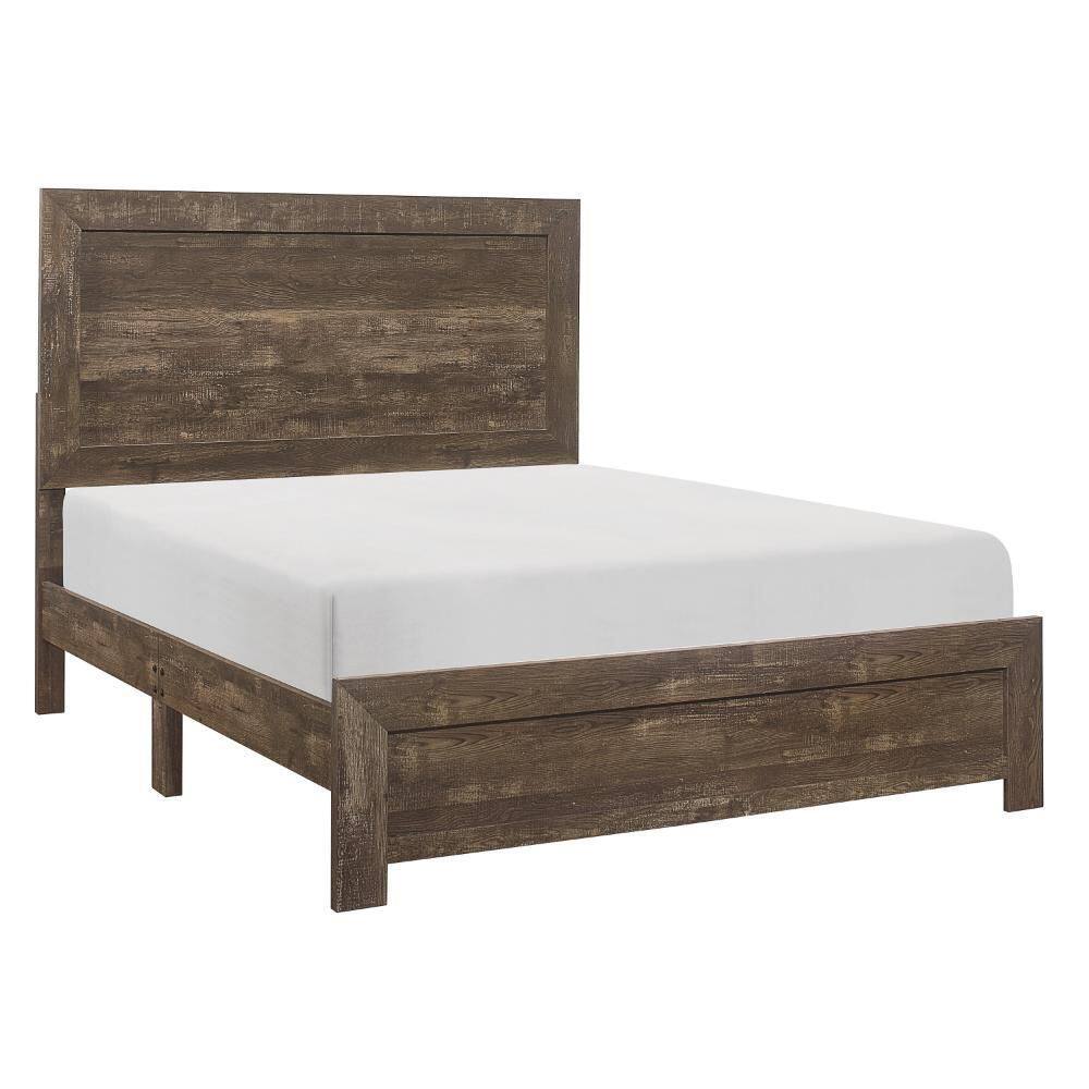 Rustic Brown Wood Frame King Size Panel Bed with Block Legs