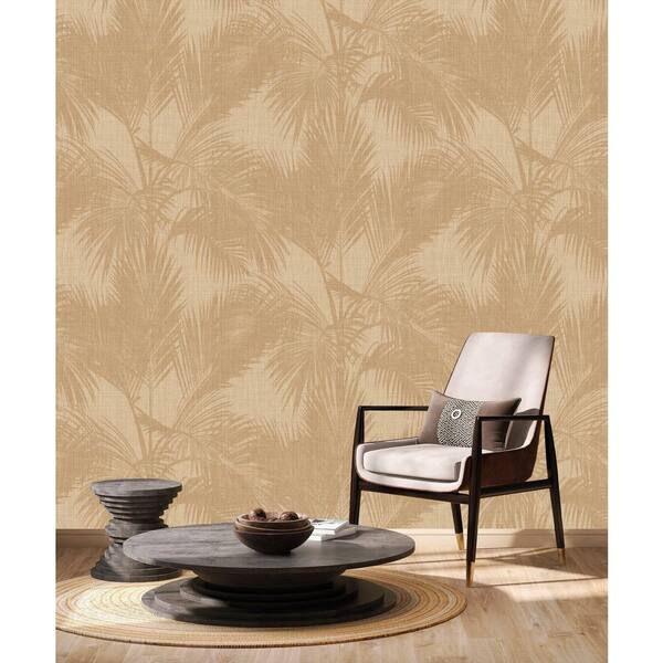 Golden Ecru & Dallas Brown Silhouetted Palm Trees Print Non Woven Non-Pasted Textured Mural 68 Sq. Ft.