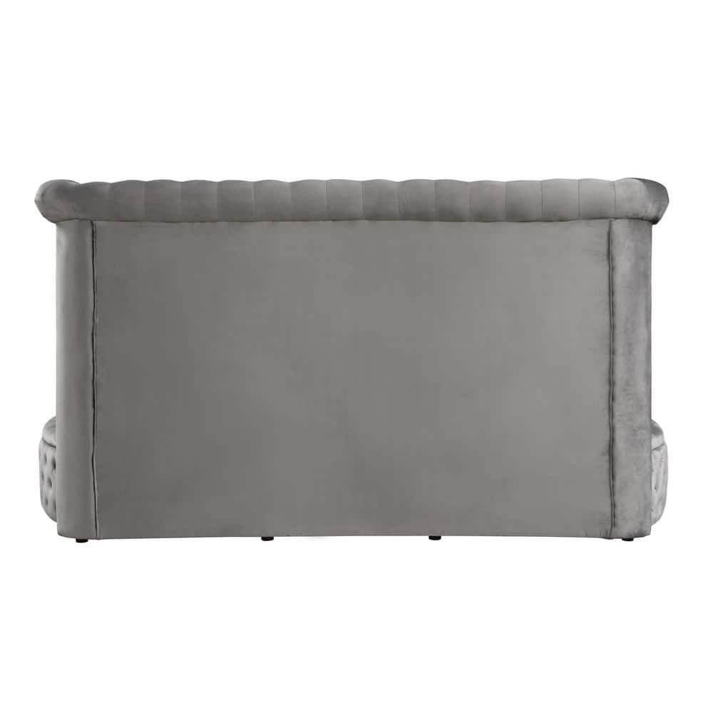 Gray Velvet Tufted Queen Bed with Storage and Nailhead Trim