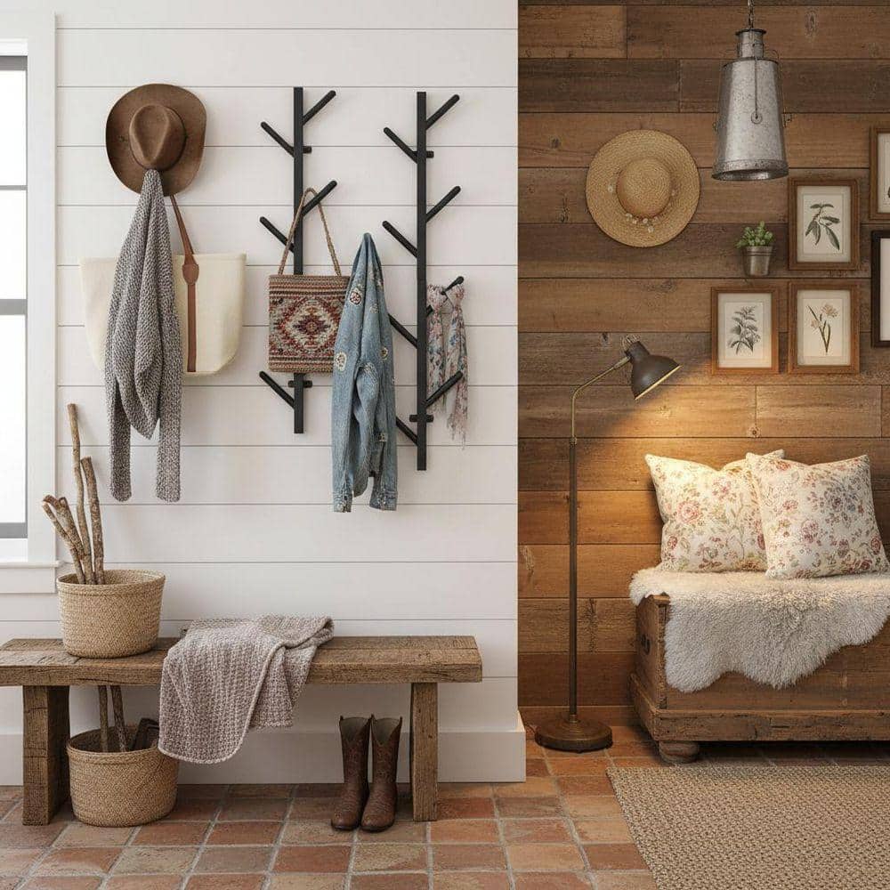 Black Modern Metal Vertical Coat Rack Wall Mount (Set of 2