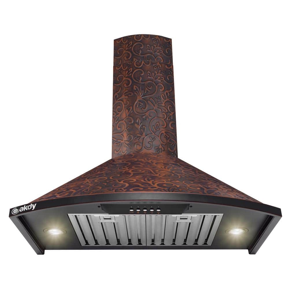 30-Inch Vine Embossed Copper Convertible Wall-Mounted Range Hood