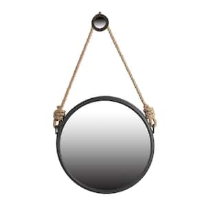 19.5 in. W x 19.5 in. H Round Framed Wall Bathroom Vanity Mirror in Black with Rope Strap