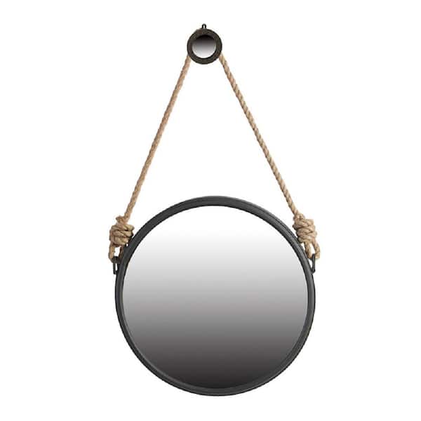 Unbranded 19.5 in. W x 19.5 in. H Round Framed Wall Bathroom Vanity Mirror in Black with Rope Strap