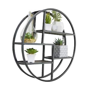 Black Round Wall-Mounted Iron Hanging Storage Floating Shelves