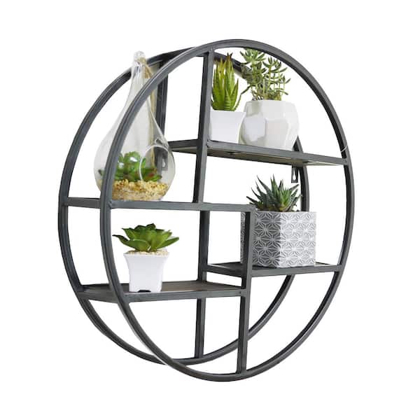 ADMIRED BY NATURE Black Round Wall-Mounted Iron Hanging Storage Floating Shelves