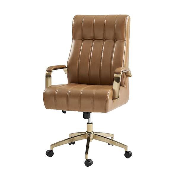 Costante Faux Leather Tufted Swivel Ergonomic Executive Office Chair in Camel with Arms