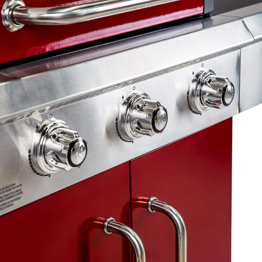 Dyna-Glo Red 3-Burner Propane Gas Grill with Stainless Steel Cabinet