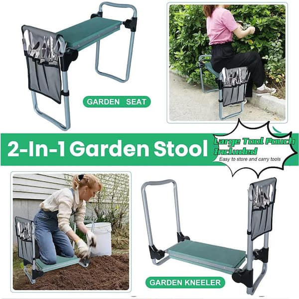 ITOPFOX Garden Kneeler and Metal Garden Stool Foldable Bench with