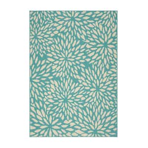 Claus Blue and Ivory 5 ft. x 8 ft. Floral Indoor/Outdoor Area Rug
