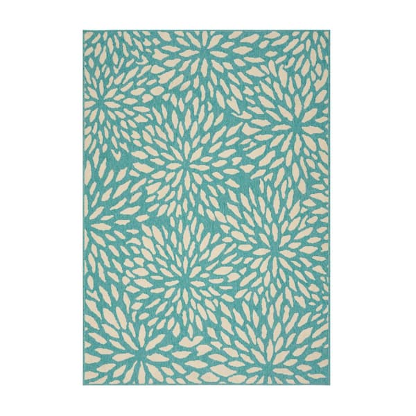 Noble House Claus Blue and Ivory 5 ft. x 8 ft. Floral Indoor/Outdoor Area Rug