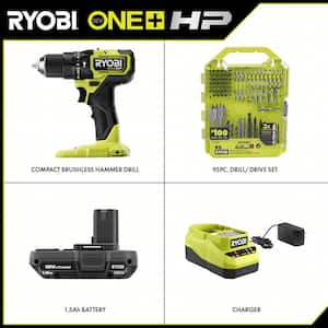ONE+ HP 18V Brushless Cordless Compact 1/2 in. Hammer Drill Kit with (1) 1.5 Ah Battery, Charger, & 95PC Bit Set
