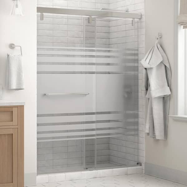 Delta Simplicity Mod 50-1/8 to 58-1/2 in. W x 71-1/2 in. H Soft-Close Frameless Sliding Shower Door, Chrome, Transition Glass