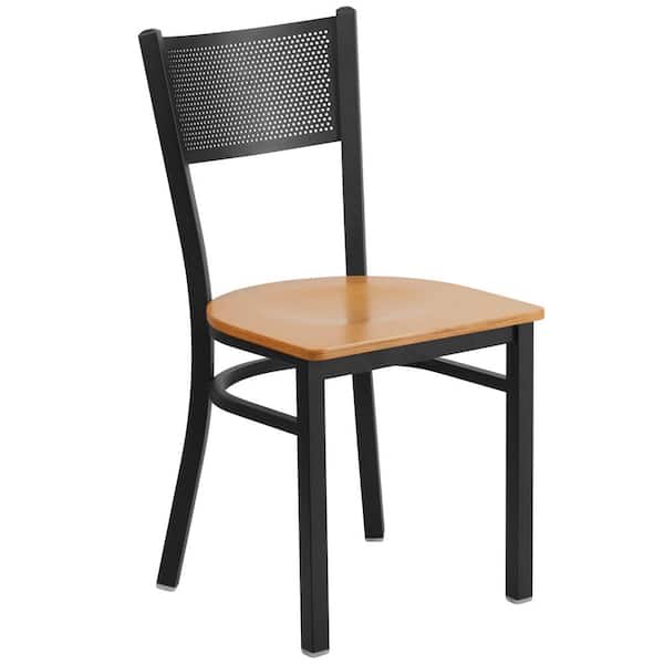 Flash Furniture Hercules Series Black Grid Back Metal Restaurant Chair with Natural Wood Seat