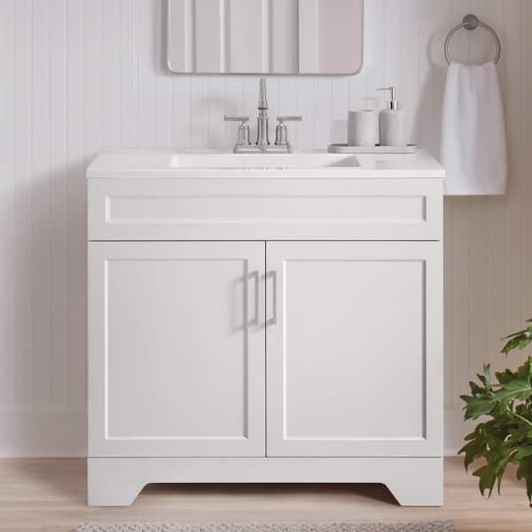 Southfield 37 in. Single Sink White Bath Vanity with Engineered Solid Surface Top (Assembled)