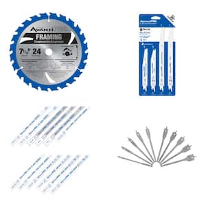 7-1/4 in. x 24 Saw Blade, 9-Pieces Wood and Metal Recip Blades, 10-Pieces Spade Bit Set and 12-Pieces Jigsaw Set
