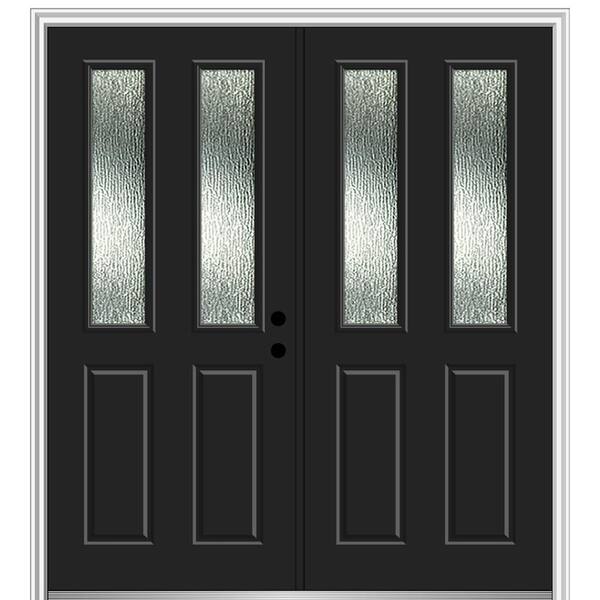 MMI Door 64 in. x 80 in. Left-Hand/Inswing Rain Glass Black Fiberglass Prehung Front Door on 4-9/16 in. Frame