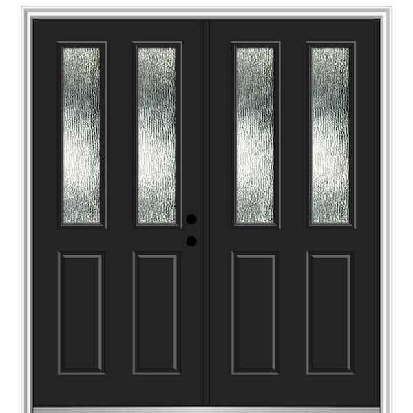 MMI Door 68 in. x 80 in. Left-Hand/Inswing Rain Glass Black Fiberglass Prehung Front Door on 4-9/16 in. Frame