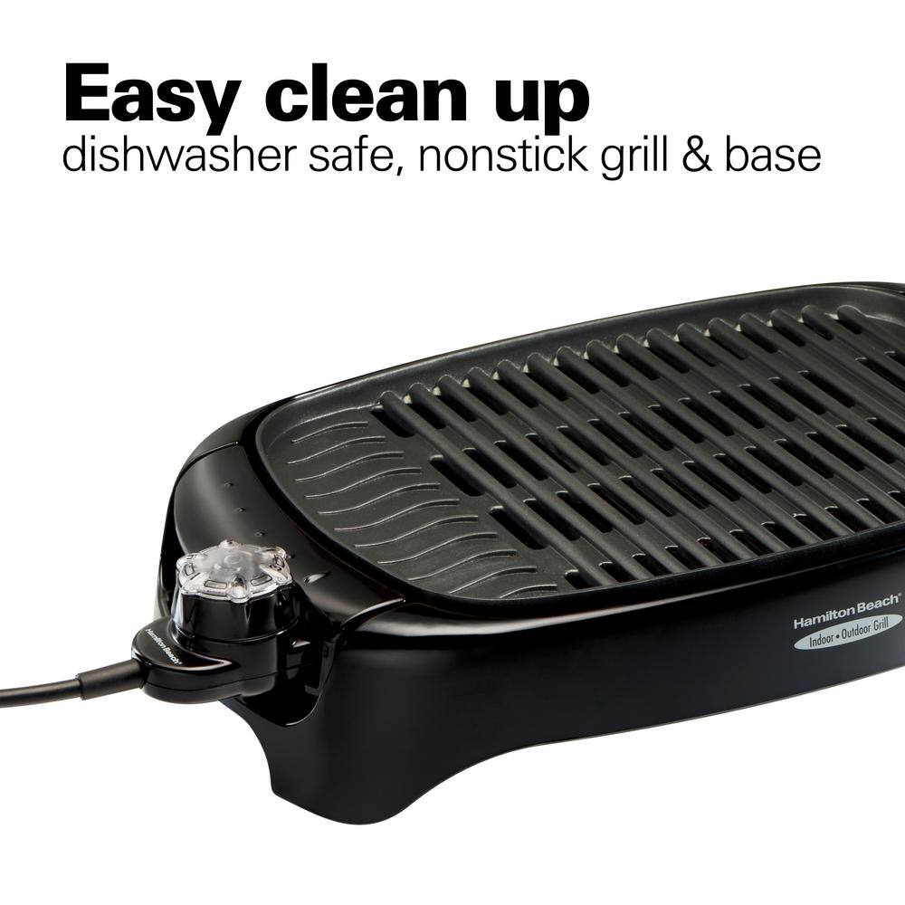 Sleek Black 133 sq.in Electric Grill with Non-Stick Plates and Cool-Touch Handles