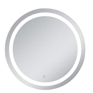 Timeless 36 in. W x 36 in. H Framed Round LED Light Bathroom Vanity Mirror in Silver