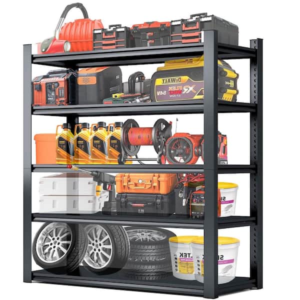 5-Tiers Metal Heavy Duty Adjustable Garage Storage Shelving Unit in Black (47.2 in. W x 72 in. H x 23.6 in. D)