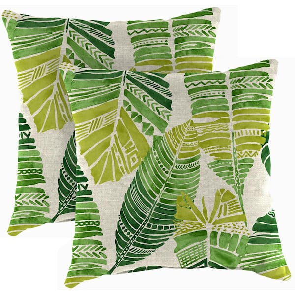 Jordan Manufacturing 18 in. L x 18 in. W x 4 in. T Outdoor Throw Pillow in Hixon Palm (2-Pack)