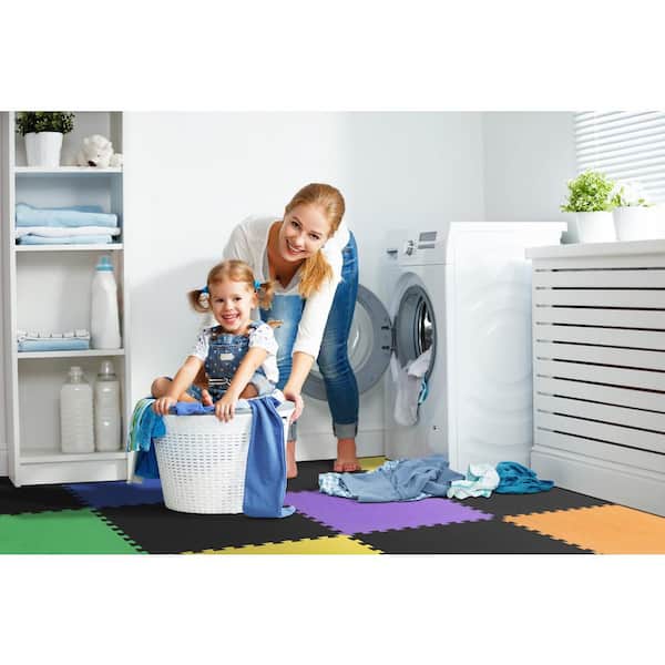 Black/Rainbow 24 in. x 24 in. x 0.51 in. Foam Interlocking Reversible Floor Mat (6-Pack)