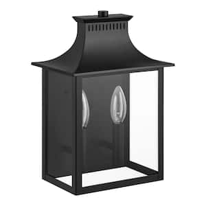 Emory Hills 13 in. 2-Light Matte Black Outdoor Hardwired Wall Lantern Scone with No Bulbs Included