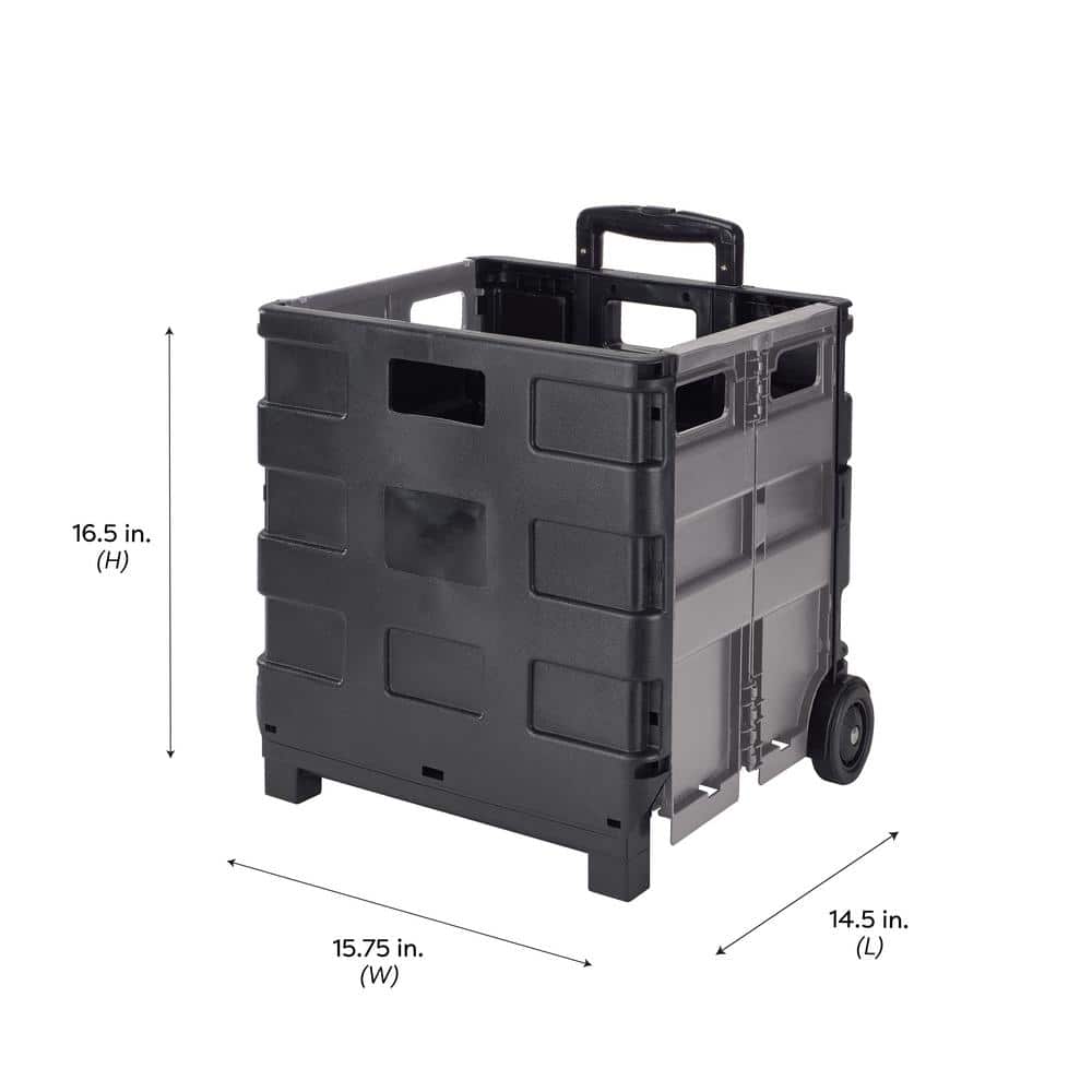 Black Collapsible Rolling Utility Cart with Aluminum Handle