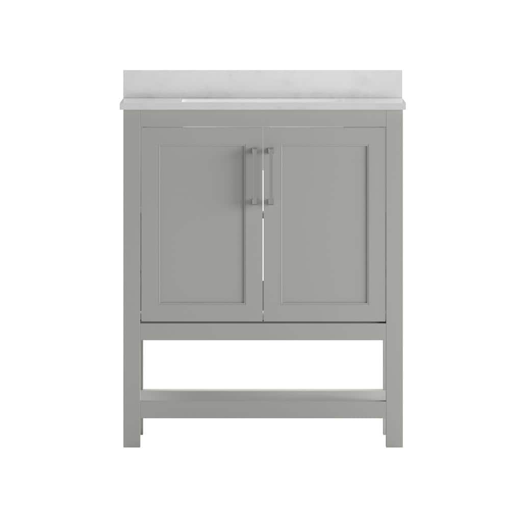 Gray Freestanding Bathroom Vanity with Carrara Marble Top and Ceramic Sink