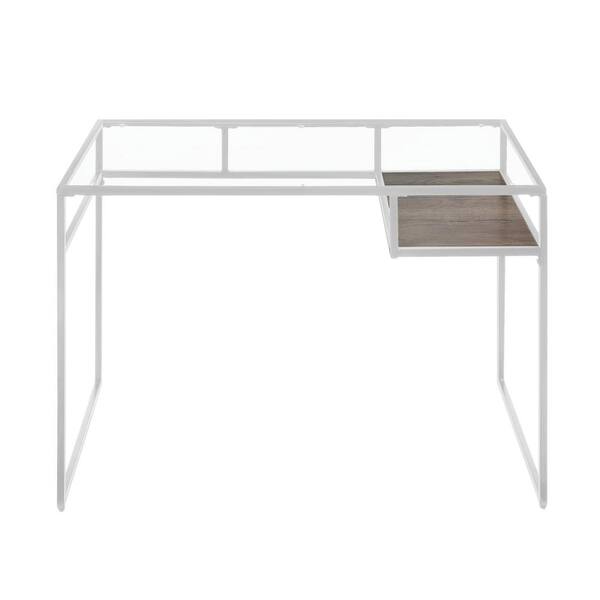 Tatahance 48 in. x 24 in. x 31 in. White Glass Top and Metal Farme Writing Desk with 1-Shelf