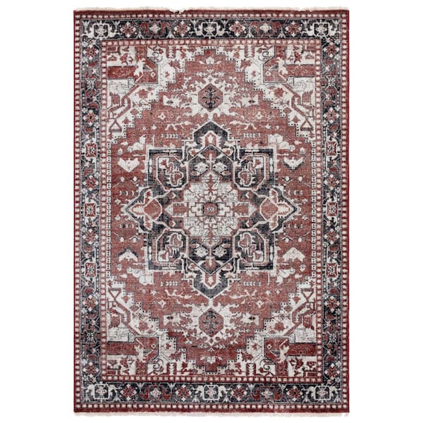 Herat 4 ft. x 6 ft. Rust/Black Medallion Area Rug
