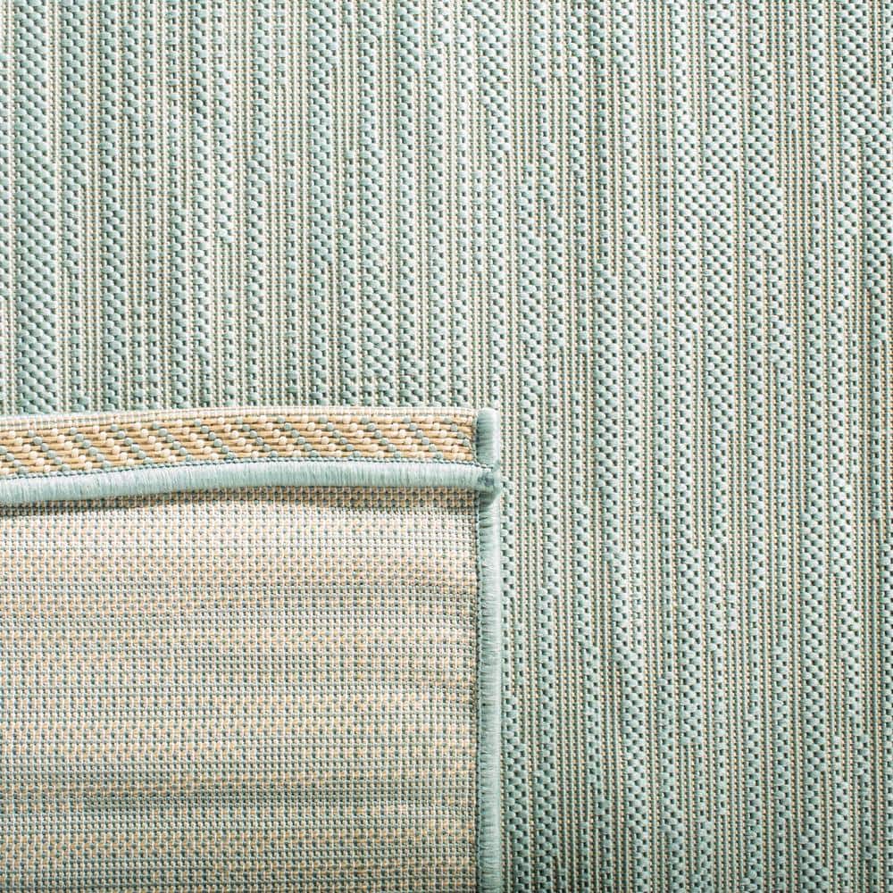 Aqua and Cream Rectangular Synthetic Outdoor Rug