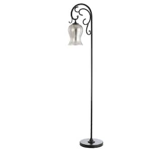 Meridia 64 in. Black Floor Lamp with Silver/Ivory Lantern Shade