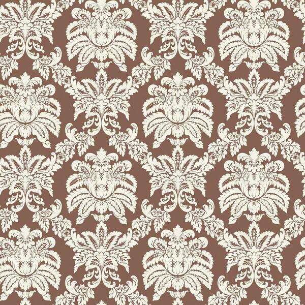 The Wallpaper Company 8 in. x 10 in. Brown and White Sweeping Damask Wallpaper Sample