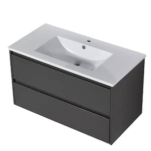 36 in. W x 18 in. D x 21 in. H Floating Bath Vanity in Grey with White Cultured Marble Top