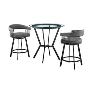 Naomi and Chelsea 3-Piece Glass Top Black and Gray Counter Height Table Set