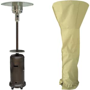 48,000 BTU Bronze Steel Umbrella Patio Heater with Weather-Protective Cover