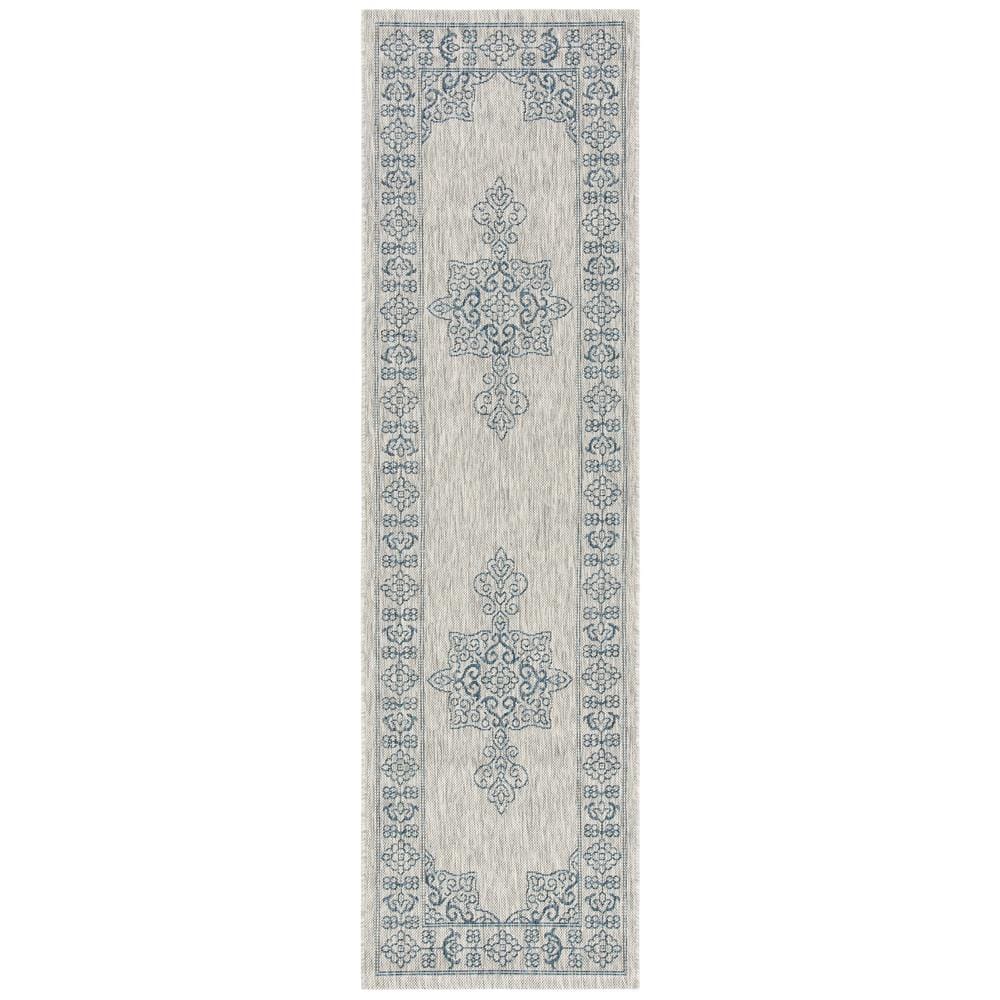 Courtyard Gray/Navy 2 ft. x 7 ft. Border Medallion Indoor/Outdoor Runner Rug price history on PriceWatchPro