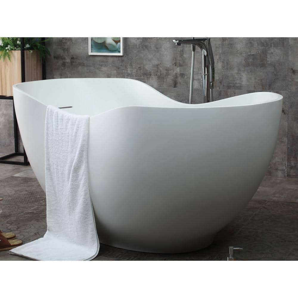 66'' White Freestanding Solid Surface Soaking Bathtub